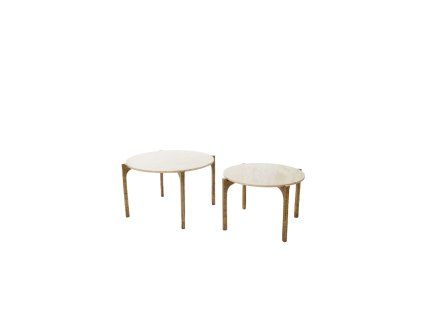 Konferenčný stolík S/2 Ø65x39+Ø76x44 cm KANAE travrt pieskový+hnedý