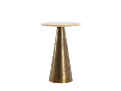 Príručný stolík Ø36x51 cm YNEZ travertín pieskový+antický bronz