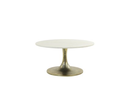 Konferenčný stolík Ø76x36 cm RICKERD biely mramor + antický bronz