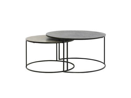 Konferenčný stolík S/2 Ø61x37+Ø76x41 cm RENGO textúra čierna+mravčia hnedá