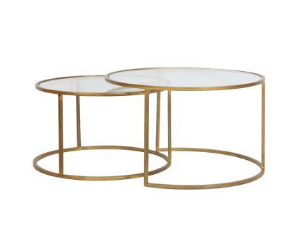Konferenčný stolík S/2 Ø65x39+Ø75x44 cm DUARTE sklo-zlatý