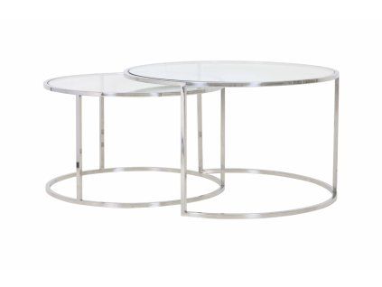 Konferenčný stolík S/2 Ø65x39+Ø75x44 cm DUARTE nikel+sklo