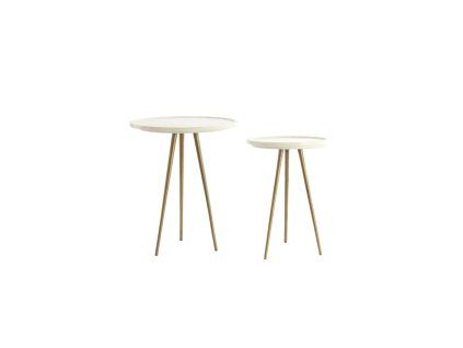 Príručný stolík S/2 max Ø43x53 cm PRATO mramor biely+ant bronz