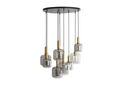 Závesná lampa 9L Ø83,5x79,5 cm LEKAR antiq bronz+smokd sklo