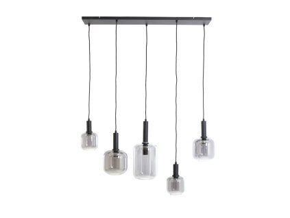 Závesná lampa 5L 110x22x32 cm LEKAR čierna + dymové sklo