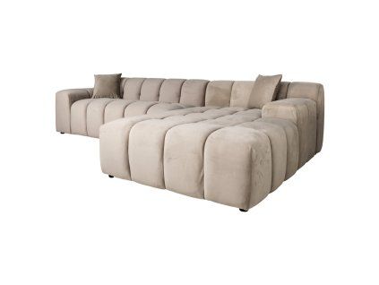 Pohovka Cube khaki zamatová 3-miestna + ležadlo pravá
