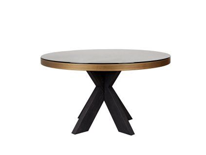 Jedálenský stôl Bloomville mosadzný shagreen so sklenenou doskou 140Ø
