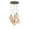 Závesná lampa 5L Ø76x140 cm HUXI potlač dreva hnedá+ľanová prírodná