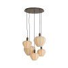 Závesná lampa 5L Ø76x140 cm HUXI potlač dreva hnedá+ľanová prírodná
