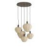 Závesná lampa 5L Ø76x140 cm HUXI potlač dreva hnedá+ľanová prírodná