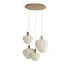 Závesná lampa 5L Ø76x140 cm HUXI potlač dreva prírodná + ľan krémová