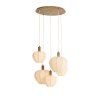 Závesná lampa 5L Ø76x140 cm HUXI potlač dreva prírodná + ľan krémová