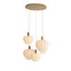 Závesná lampa 5L Ø76x140 cm HUXI potlač dreva prírodná + ľan krémová