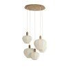 Závesná lampa 5L Ø76x140 cm HUXI potlač dreva prírodná + ľan krémová